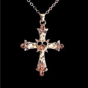 Elegant Silver and Pink Cross Pendant Necklace